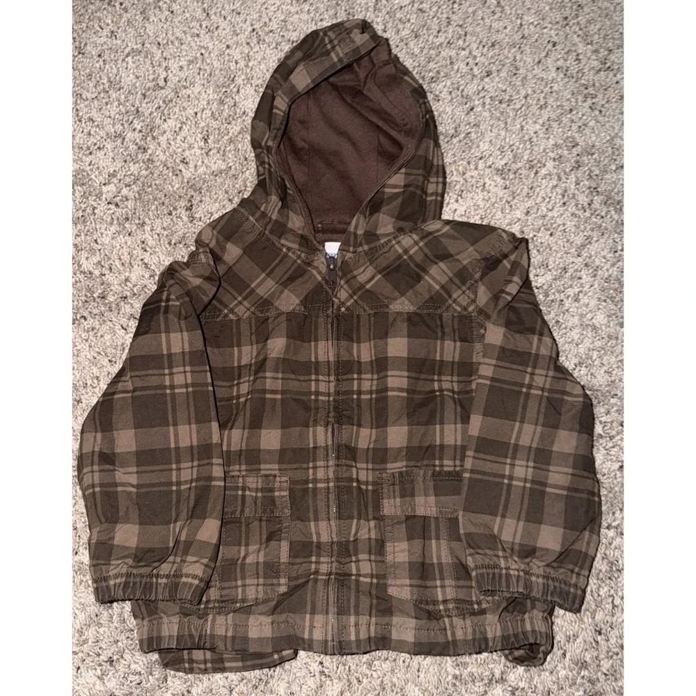 Gymboree Brown Plaid Jacket Hooded Zip‎ Up 2008 Toddler 2T/3T